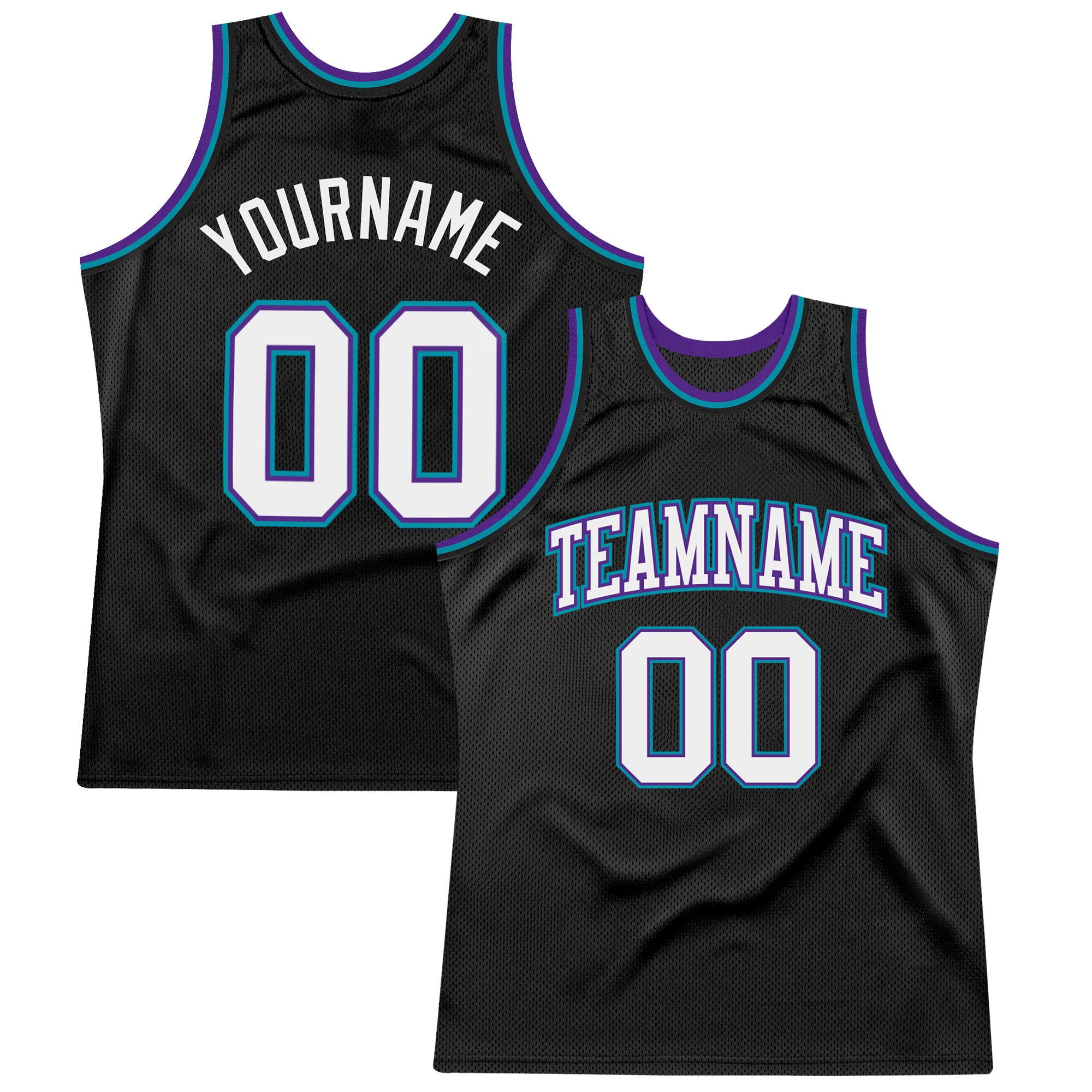 Custom Basketball Jersey Black White Purple Teal Authentic Throwback Design Custom Black White Purple-Teal Authentic Throwback