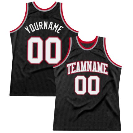 Custom Basketball Jersey Black White Red Authentic Throwback Style 4091 Custom Black White-Red Authentic Throwback Basketball