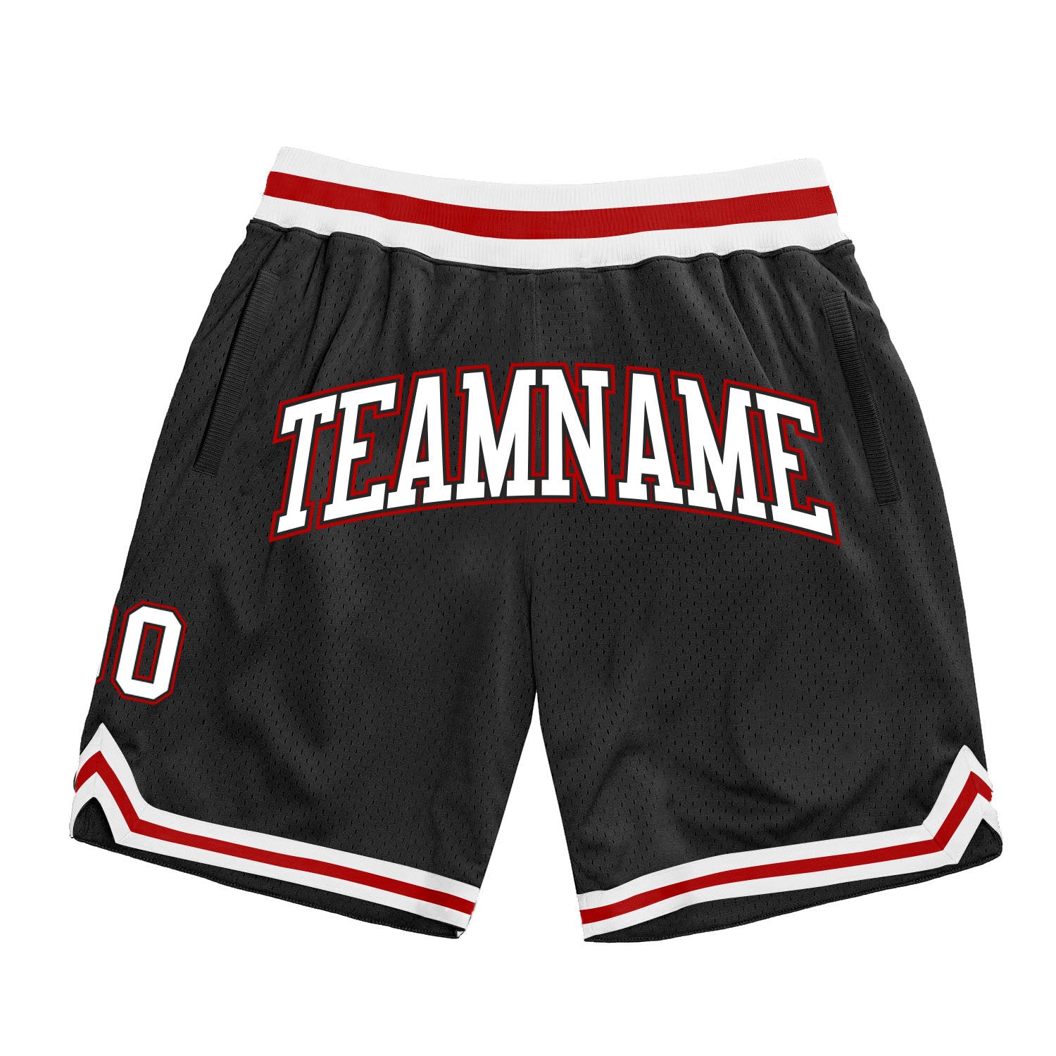 Custom Black White Red Basketball Shorts - Authentic Throwback Design Custom Black White-Red Authentic Throwback Basketball