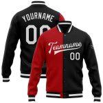Custom Bomber Jacket Black White Red Varsity Letterman Full-Snap Fashion Outerwear Custom Black White-Red Bomber Full-Snap