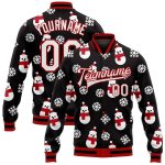 Custom Black White Red Christmas 3D Varsity Letterman Bomber Jacket Full-Snap Custom Black White-Red Christmas 3D Bomber