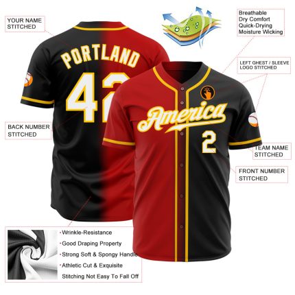 Custom Fade Baseball Jersey - Black White Red Gold Authentic Fashion Style Custom Black White Red-Gold Authentic Fade Fashion