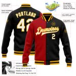 Custom Bomber Jacket Black White Red Gold Varsity Letterman Full Snap Fashion Custom Black White Red-Gold Bomber Full-Snap