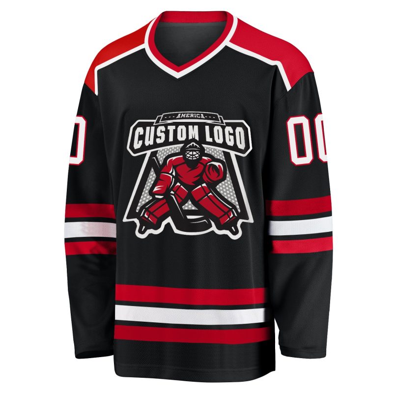 Custom Black Red White Hockey Jersey - Personalized Ice Sportswear Custom Black White-Red Hockey Jersey