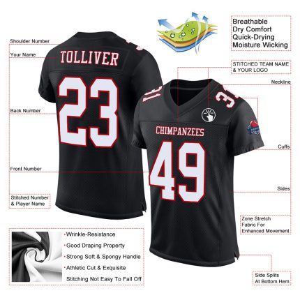 Custom Black Red White Mesh Authentic Football Jersey - Personalized Sports Apparel Custom Black White-Red Mesh Authentic