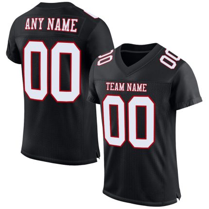 Custom Black Red White Mesh Authentic Football Jersey - Personalized Sports Apparel Custom Black White-Red Mesh Authentic