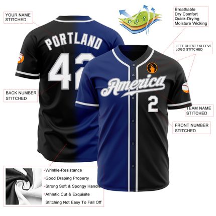 Custom Black White Royal Gray Authentic Baseball Jersey Fashion Fade Design Custom Black White Royal-Gray Authentic Fade