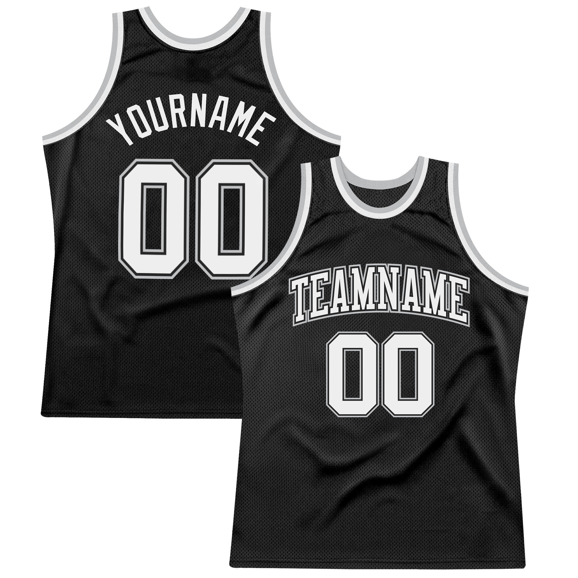Custom Black White Silver Gray Basketball Jersey - Authentic Throwback Design Custom Black White-Silver Gray Authentic Throwback
