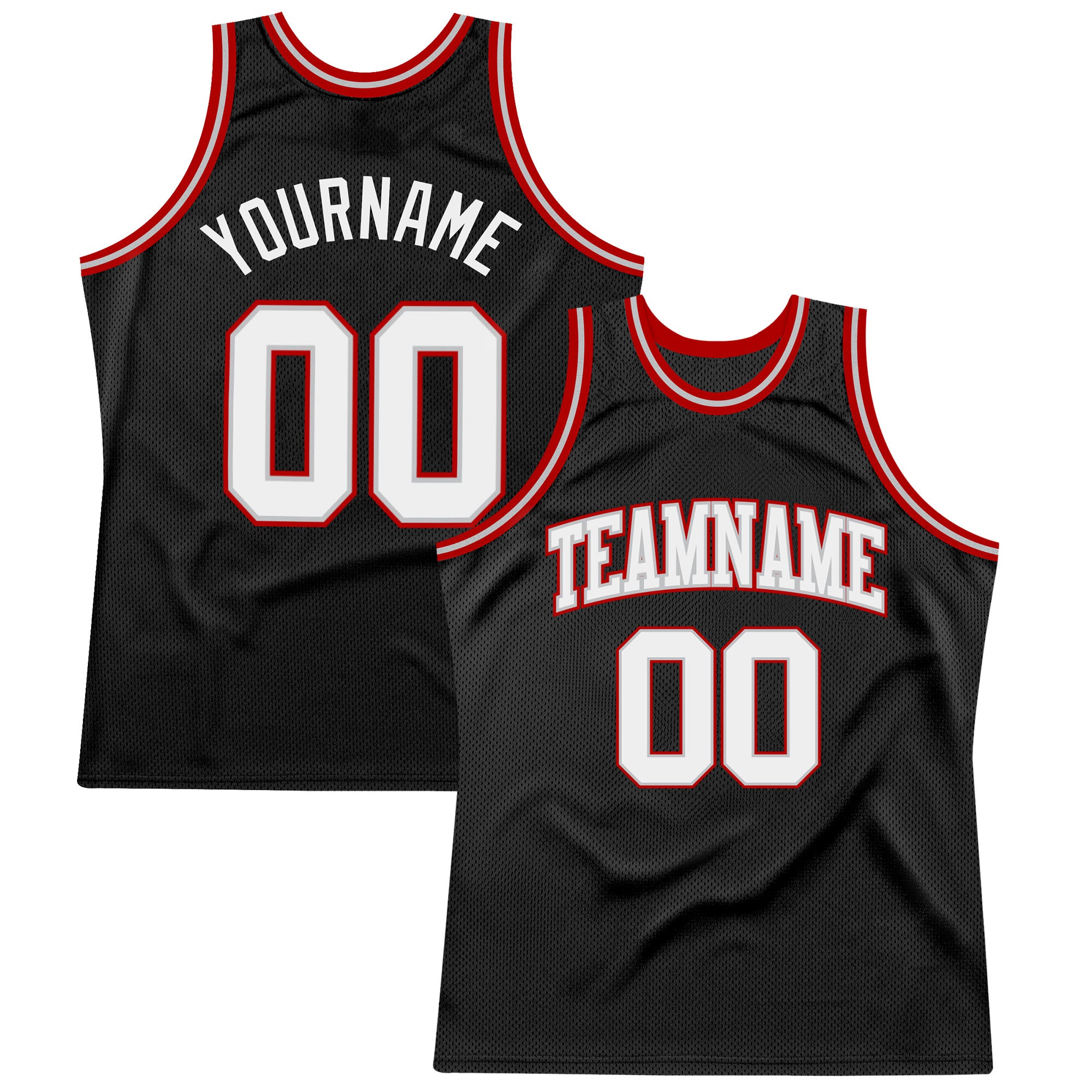Custom Authentic Basketball Jersey - Black White Silver Gray-Red Throwback Design Custom Black White Silver Gray-Red Authentic