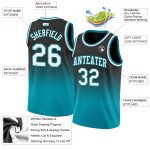 Custom Black White Teal Basketball Jersey - Authentic Fade Design Fashion Style Custom Black White-Teal Authentic Fade Fashion