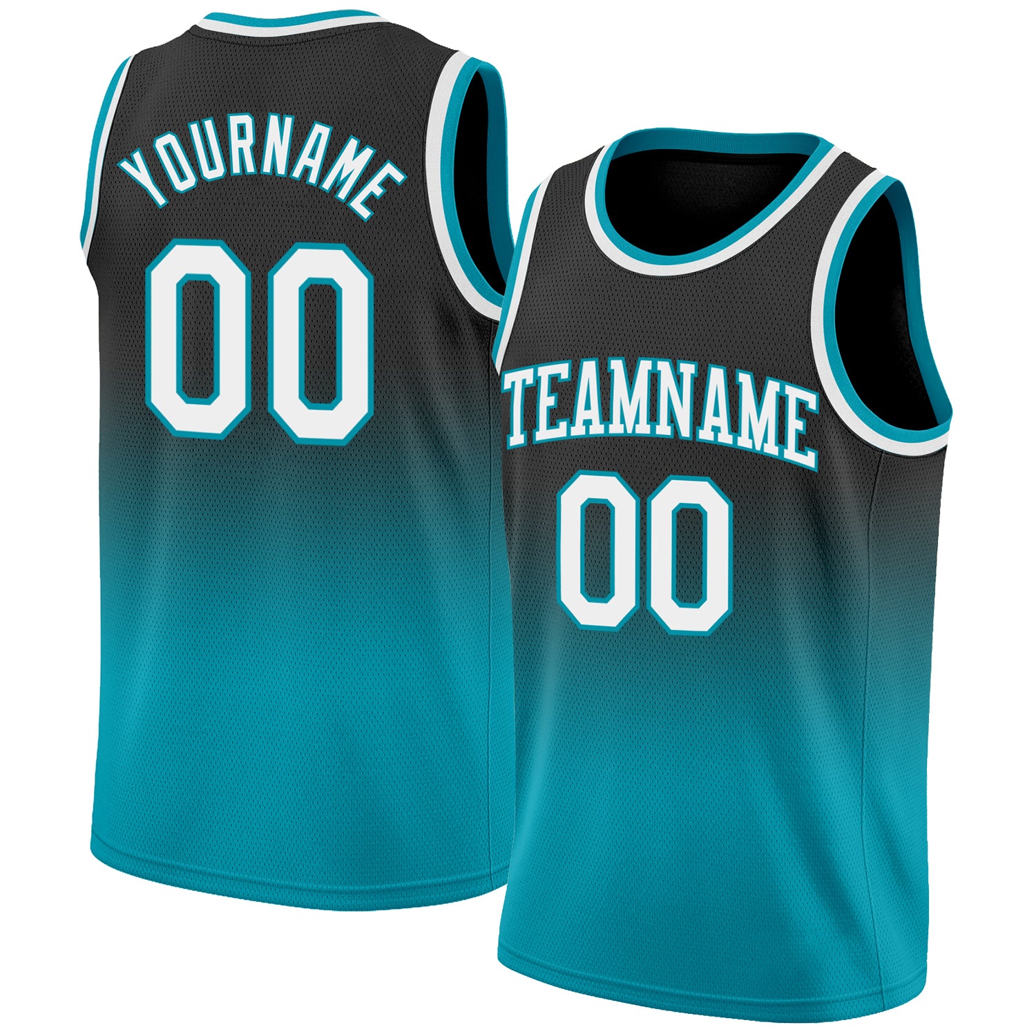 Custom Black White-Teal Authentic Fade Fashion Basketball Jersey Custom Black White Teal Basketball Jersey - Authentic Fade Design Fashion Style Custom Black White-Teal Authentic Fade Fashion