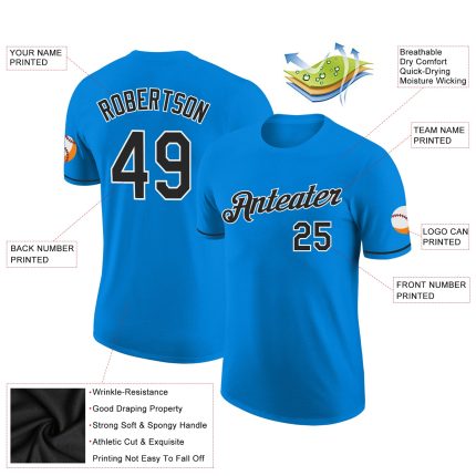 Custom Performance T-Shirt in Blue Black-White | High-Quality Active Wear Custom Blue Black-White Performance T-Shirt