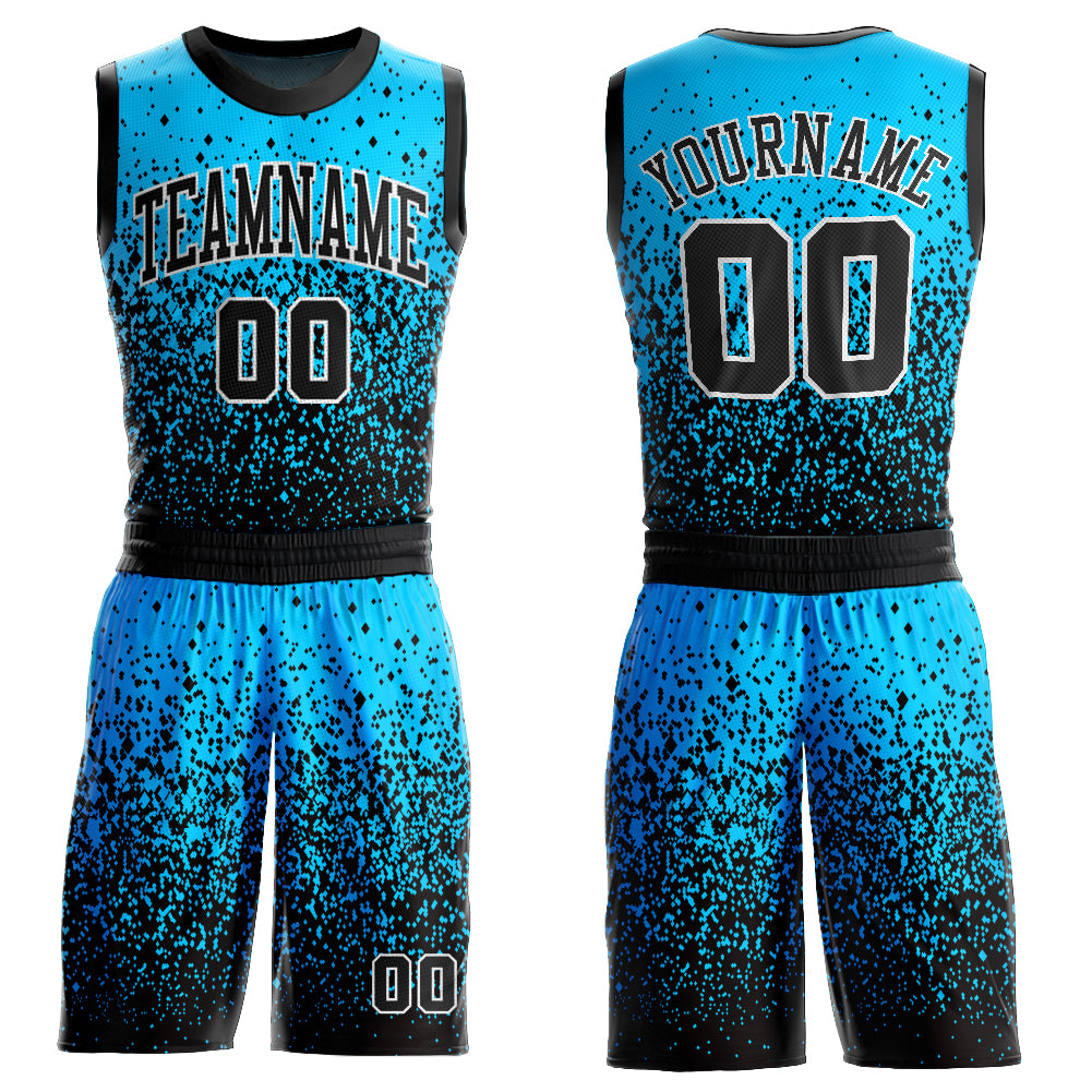 Custom Blue Black-White Round Neck Sublimation Basketball Suit Jersey Custom Basketball Jersey Suit - Blue Black White Round Neck Sublimation Design Custom Blue Black-White Round Neck Sublimation