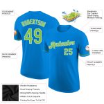 Custom Blue Neon Green White Performance T-Shirt for Men and Women Custom Blue Neon Green-White Performance T-Shirt