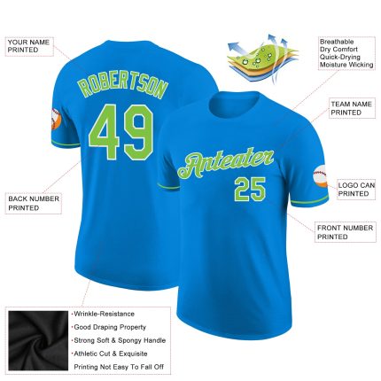 Custom Blue Neon Green White Performance T-Shirt for Men and Women Custom Blue Neon Green-White Performance T-Shirt
