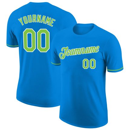 Custom Blue Neon Green White Performance T-Shirt for Men and Women Custom Blue Neon Green-White Performance T-Shirt