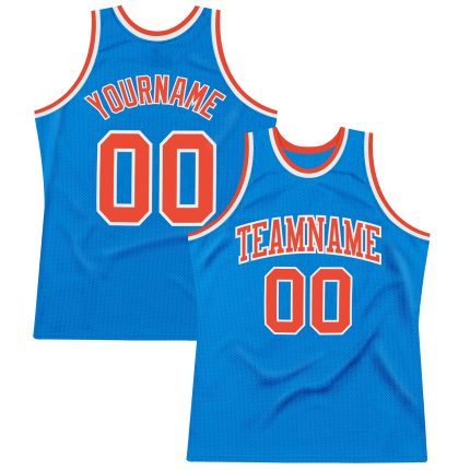 Custom Blue Orange White Basketball Jersey - Authentic Throwback Style Custom Blue Orange-White Authentic Throwback Basketball