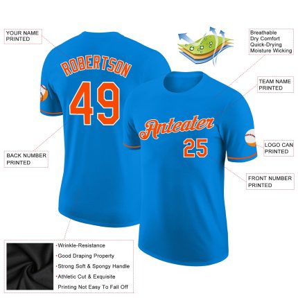 Custom Performance T-Shirt - Blue Orange White Activewear for Men and Women Custom Blue Orange-White Performance T-Shirt