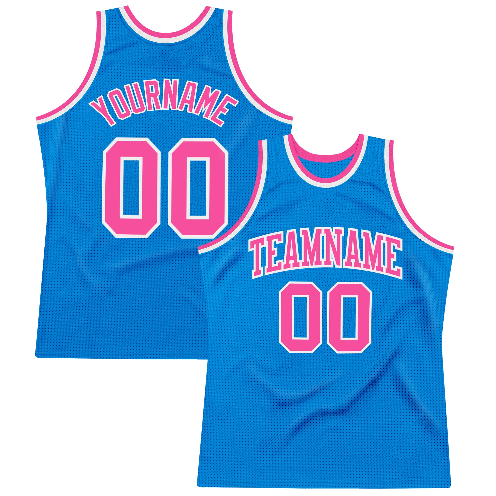 Custom blue, pink and white throwback basketball jersey
