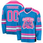 Personalized Blue Pink White Hockey Jersey for Adults and Kids Custom Blue Pink-White Hockey Jersey