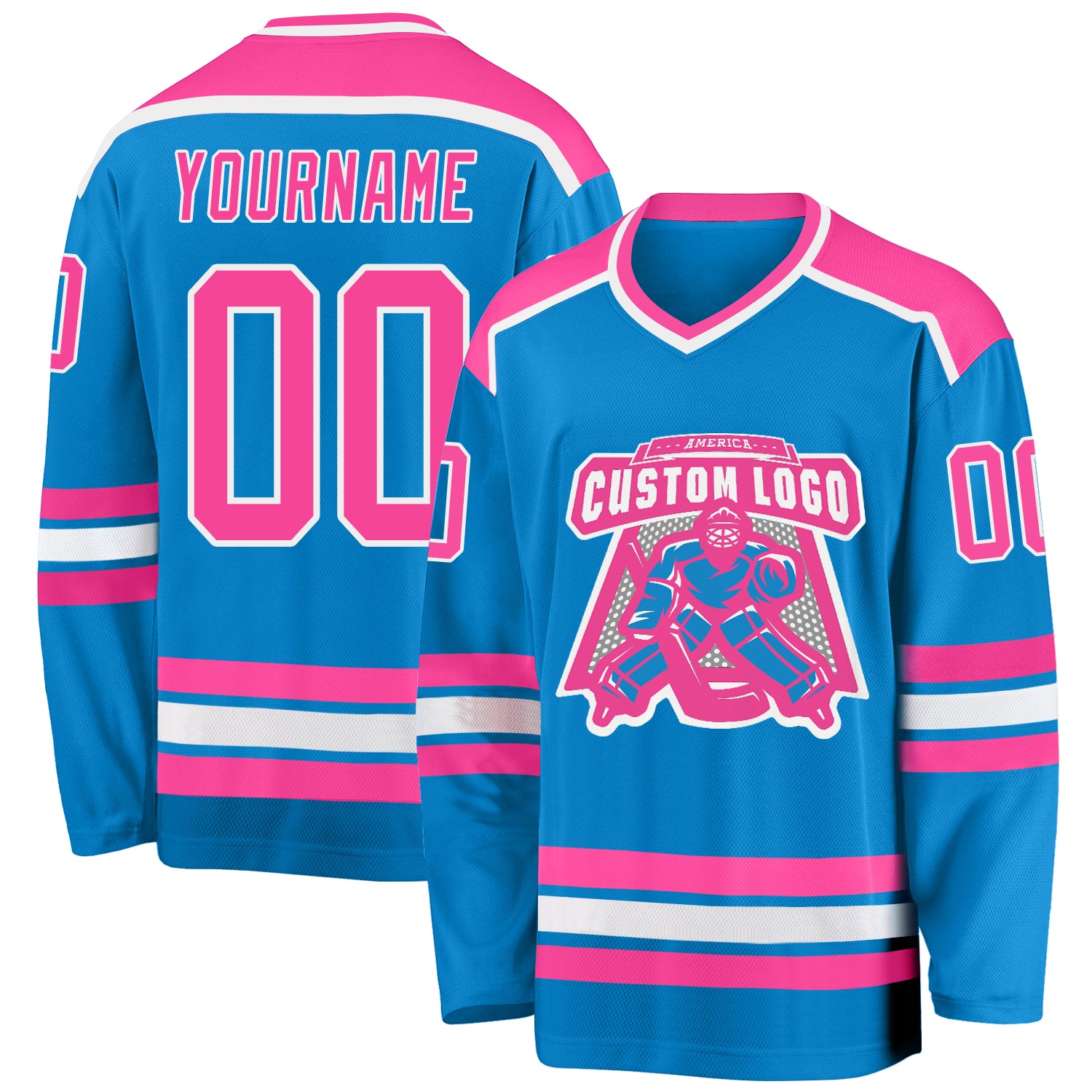 Personalized Blue Pink White Hockey Jersey for Adults and Kids Custom Blue Pink-White Hockey Jersey