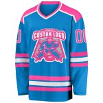 Personalized Blue Pink White Hockey Jersey for Adults and Kids Custom Blue Pink-White Hockey Jersey