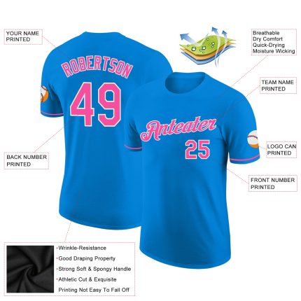 Custom Performance T-Shirt in Blue Pink and White - Soft, Breathable Activewear for Men and Women Custom Blue Pink-White