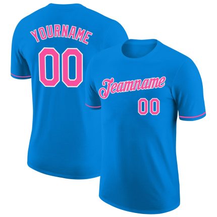 Custom Performance T-Shirt in Blue Pink and White - Soft, Breathable Activewear for Men and Women Custom Blue Pink-White