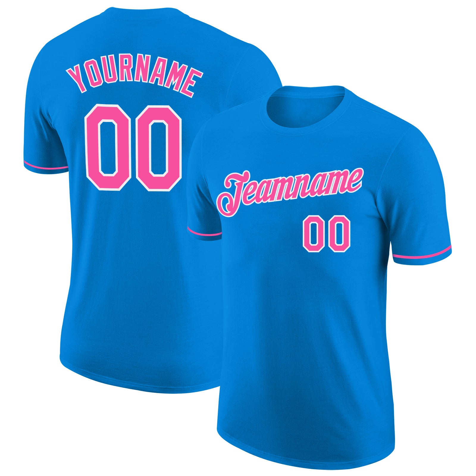 Custom Performance T-Shirt in Blue Pink and White - Soft, Breathable Activewear for Men and Women Custom Blue Pink-White