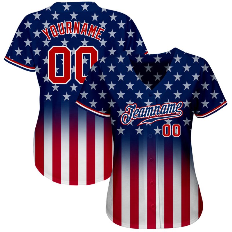 3D American Flag Baseball Jersey - Custom Blue Red White Style, Fashion Authentic Custom Blue Red-White 3D American Flag