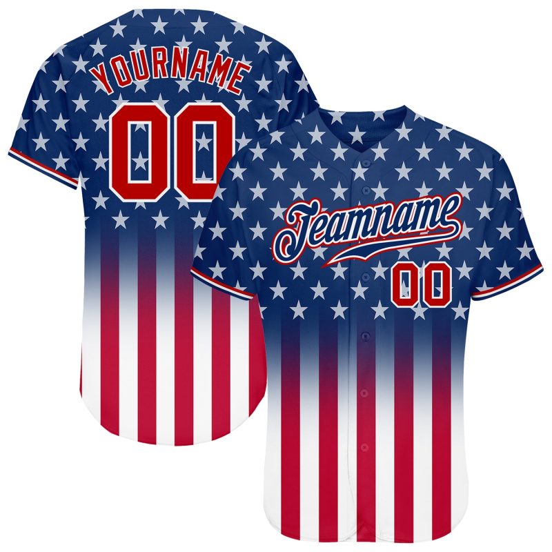 3D American Flag Baseball Jersey - Custom Blue Red White Style, Fashion Authentic Custom Blue Red-White 3D American Flag