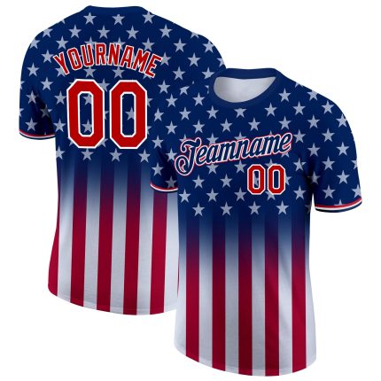 Custom 3D American Flag T-Shirt - Fashion Performance Tee in Blue Red and White Custom Blue Red-White 3D American Flag Fashion