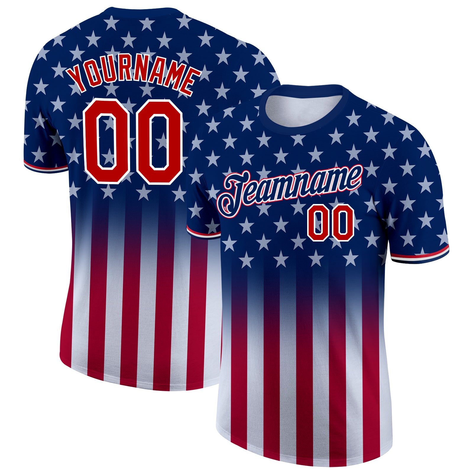 Custom 3D American Flag T-Shirt - Fashion Performance Tee in Blue Red and White Custom Blue Red-White 3D American Flag Fashion