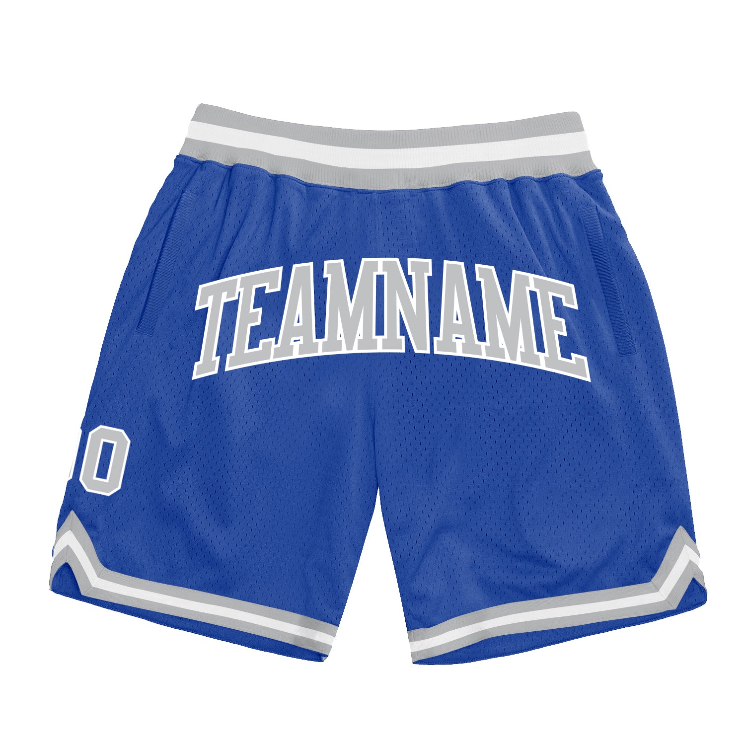 Authentic Custom Blue Silver Gray White Basketball Shorts - Throwback Style Custom Blue Silver Gray-White Authentic Throwback