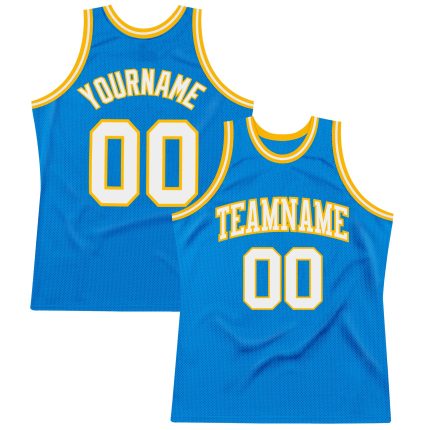 Custom Blue White Gold Basketball Jersey - Authentic Throwback Style Custom Blue White-Gold Authentic Throwback Basketball