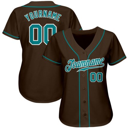 Custom Authentic Baseball Jersey in Brown Aqua and White Colors Custom Brown Aqua-White Authentic Baseball Jersey
