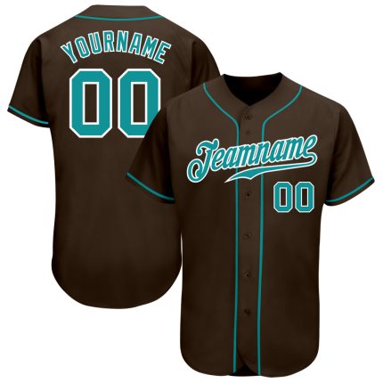Custom Authentic Baseball Jersey in Brown Aqua and White Colors Custom Brown Aqua-White Authentic Baseball Jersey