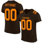 Blaze Orange Custom Football Jersey - Authentic Brown Mesh Design Custom Brown Blaze Orange Mesh Authentic Football Jersey