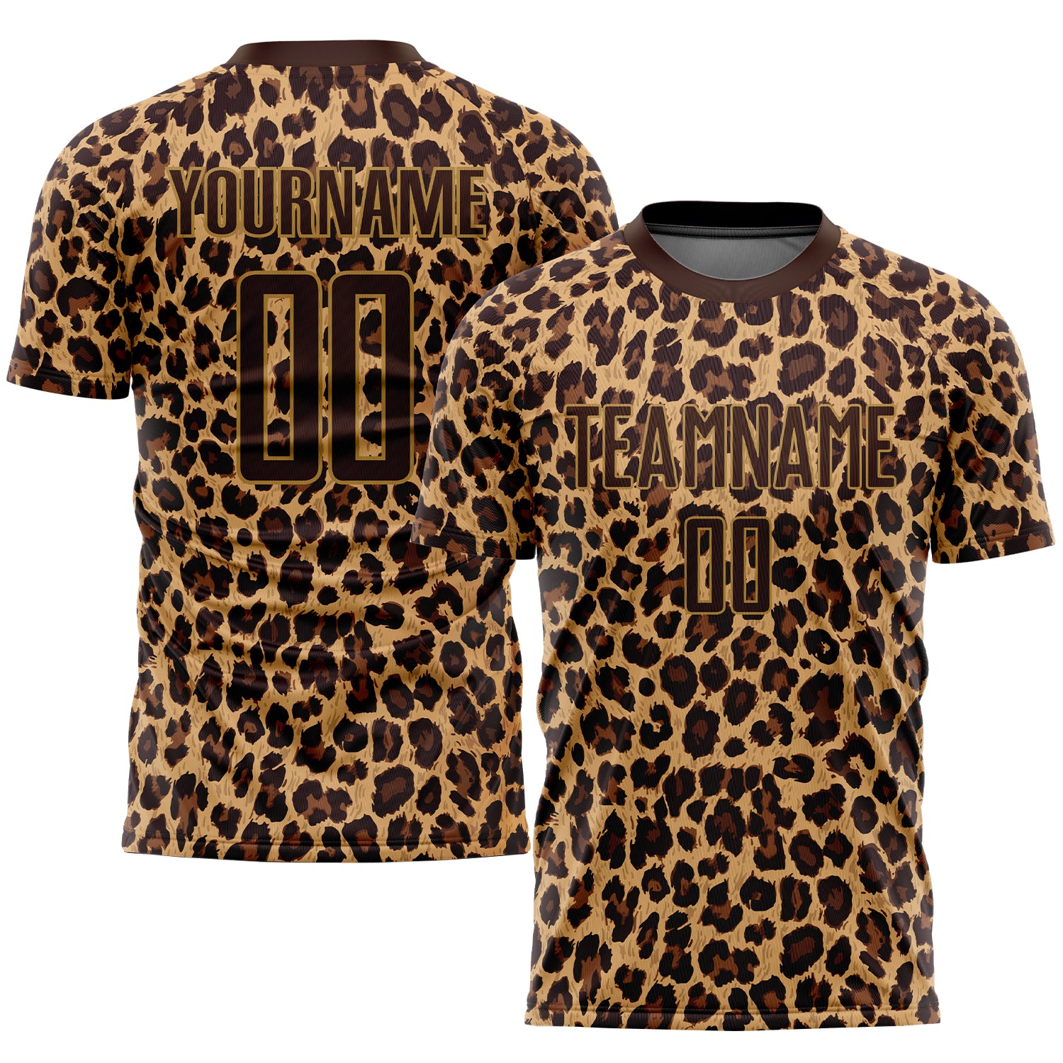 Custom Leopard Soccer Uniform Jersey in Brown and Old Gold - Sublimation Design Custom Brown Brown-Old Gold Sublimation Leopard