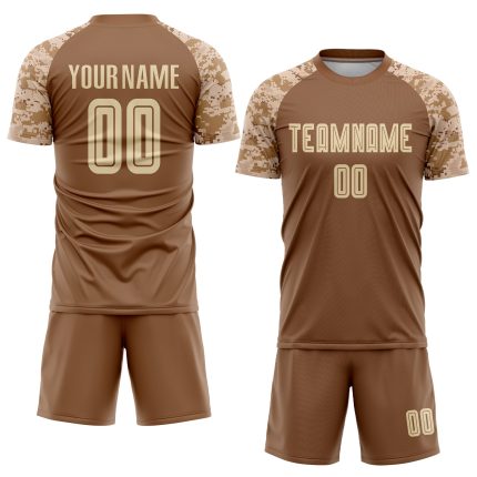Custom Brown Cream Camouflage Soccer Jersey Sublimation Uniform Custom Brown Cream-Camo Sublimation Soccer Uniform Jersey