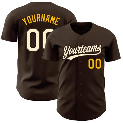 Authentic Custom Baseball Jersey in Brown Cream and Gold Color Custom Brown Cream-Gold Authentic Baseball Jersey
