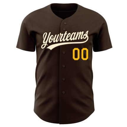 Authentic Custom Baseball Jersey in Brown Cream and Gold Color Custom Brown Cream-Gold Authentic Baseball Jersey