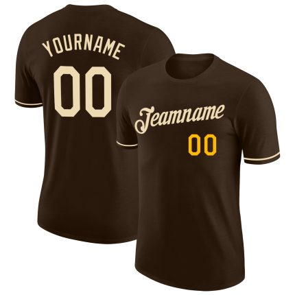 Custom Performance T-Shirt in Brown Cream-Gold for Active Wear Custom Brown Cream-Gold Performance T-Shirt