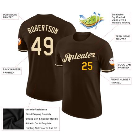 Custom Performance T-Shirt in Brown Cream-Gold for Active Wear Custom Brown Cream-Gold Performance T-Shirt