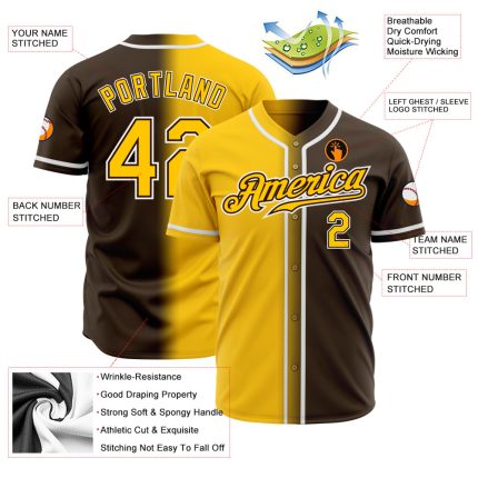 Custom Brown Gold White Authentic Fade Baseball Jersey for Fashion Enthusiasts Custom Brown Gold-White Authentic Fade Fashion