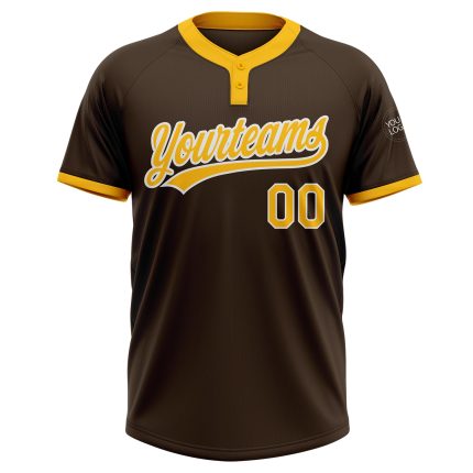 Custom Brown Gold White Softball Jersey Unisex Two-Button Design Custom Brown Gold-White Two-Button Unisex Softball Jersey