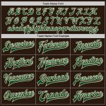 Custom Brown Green Cream Varsity Letterman Bomber Jacket Full-Snap Design Custom Brown Green-Cream Bomber Full-Snap Varsity