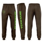 Brown Neon Green Fleece Jogger Sweatpants for Custom Style and Comfort Custom Brown Neon Green Fleece Jogger Sweatpants
