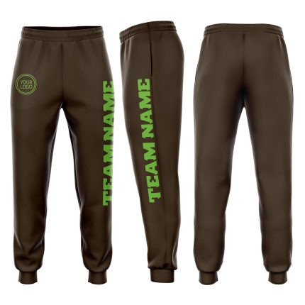 Brown Neon Green Fleece Jogger Sweatpants for Custom Style and Comfort Custom Brown Neon Green Fleece Jogger Sweatpants