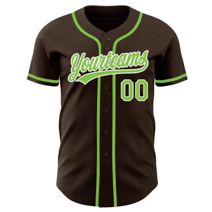 Custom Brown Neon Green White Baseball Jersey - Authentic Fan Apparel Custom Brown Neon Green-White Authentic Baseball Jersey